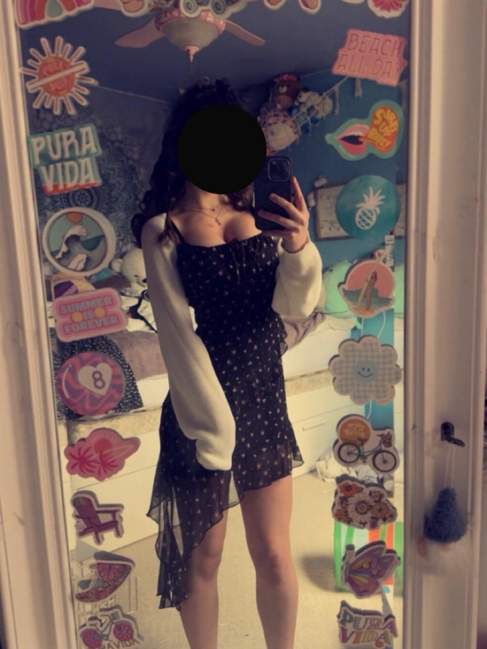 Aeropostale Black Floral Asymmetrical Slip Dress